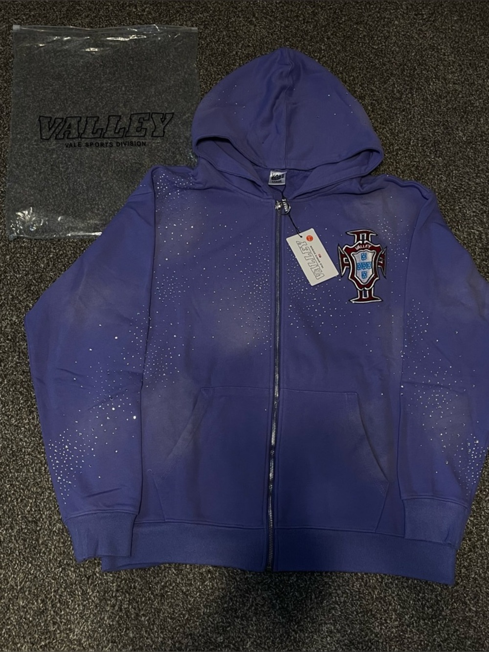 Valley Purple Rhinestone Crest Zip Up Hoodie Size Large